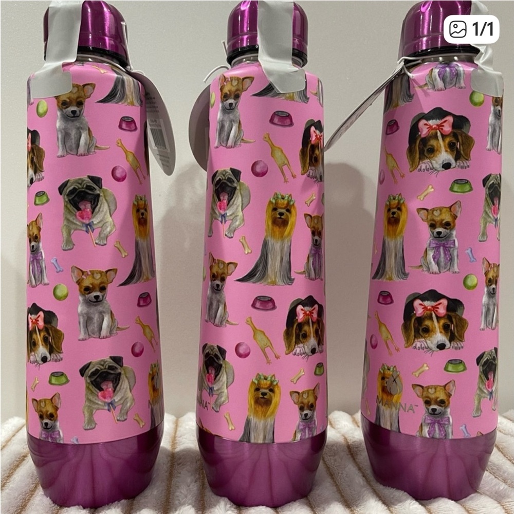 Pink Dog Print Water Bottle